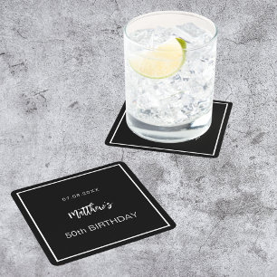 Birthday black white minimalist men guy square paper coaster