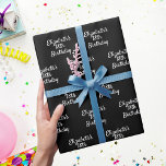 Birthday black white name script minimalist wrapping paper<br><div class="desc">Black background,  white text. Personalise and add a name and age.  A modern hand lettered style script.</div>