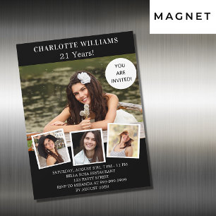 Birthday black white photo collage luxury magnetic invitation