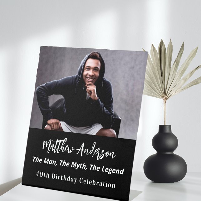 Birthday black white photo man myth legend pedestal sign (Creator Uploaded)