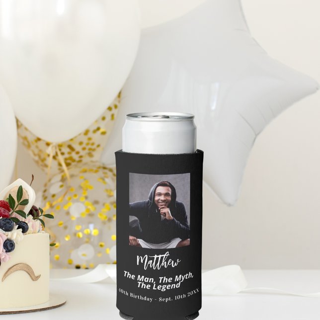 Birthday black white photo man myth legend seltzer can cooler (Creator Uploaded)