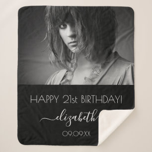 Birthday black white photo modern sherpa blanket