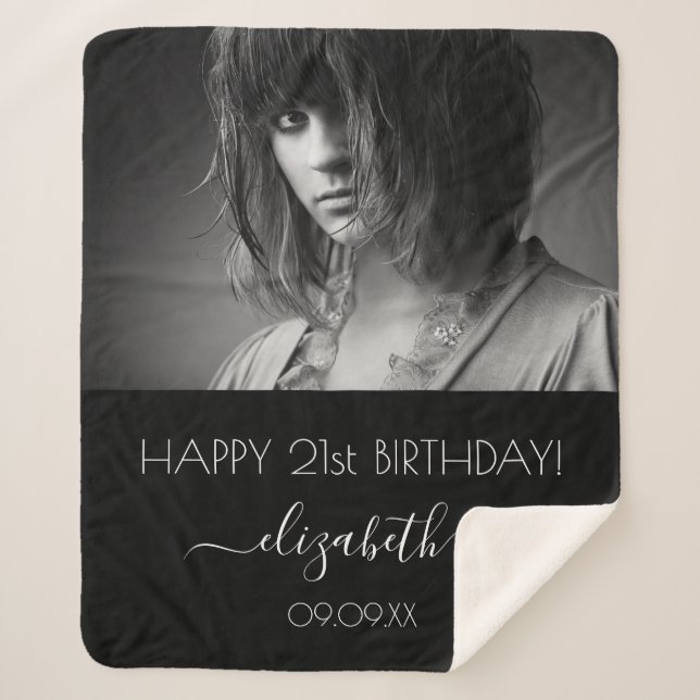 Birthday black white photo modern sherpa blanket (Front)
