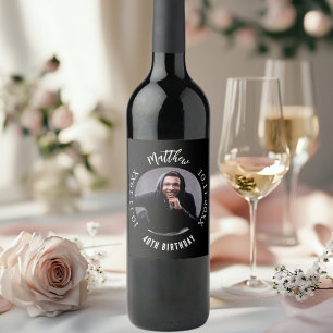 Birthday black white photo wine label