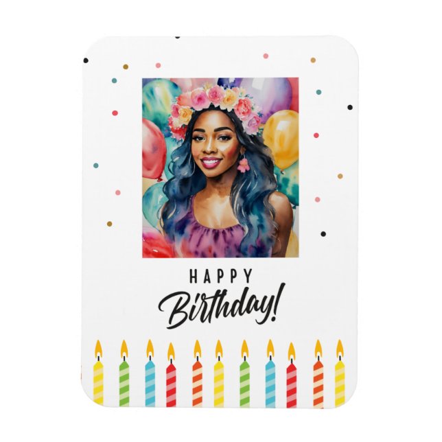 Birthday Black Woman With Balloons Magnet (Vertical)