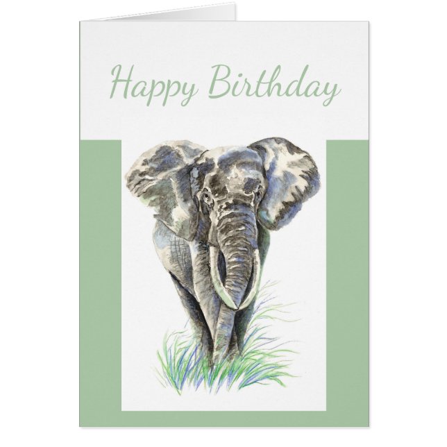 Birthday Blank Watercolor Elephant Animal art (Front)
