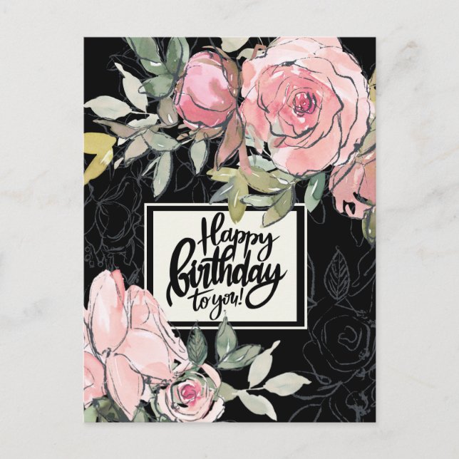 Birthday Blessing Bible Verse Pink Flowers Postcard (Front)