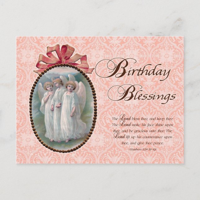 Birthday Blessings Angel Vintage Inspired Postcard (Front)