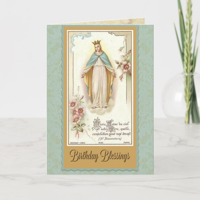 Birthday Blessings Blessed Virgin Mary Prayer Card (Front)