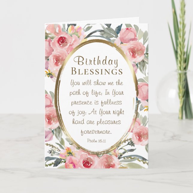 Birthday Blessings Inspirational Elegant Floral Card (Front)