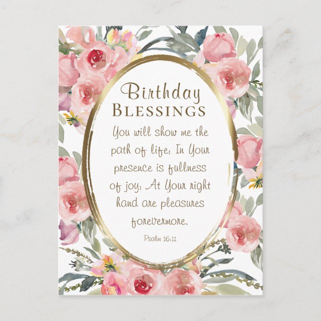 Birthday Blessings Inspirational Elegant Floral Postcard (Front)