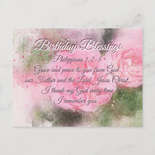 Birthday Blessings Philippians 1:2-3 Bible Verse Postcard