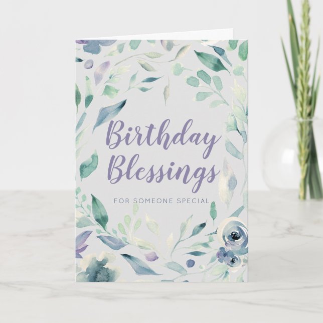 Birthday Blessings Purple Watercolor Floral Card (Front)