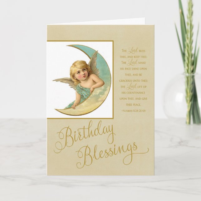 Birthday Blessings Vintage Angel & bible verse Card (Front)