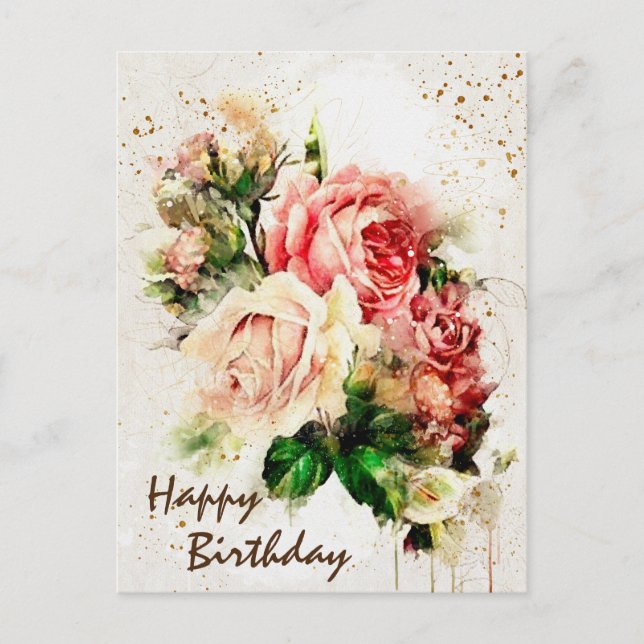 Birthday Blessings Vintage Roses Bible Verse Postcard (Front)
