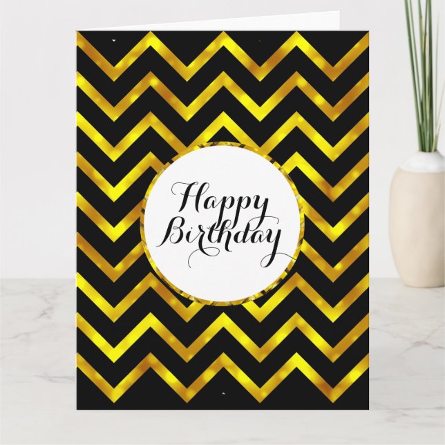 Birthday bling black gold chevron | Blank Card (Front)