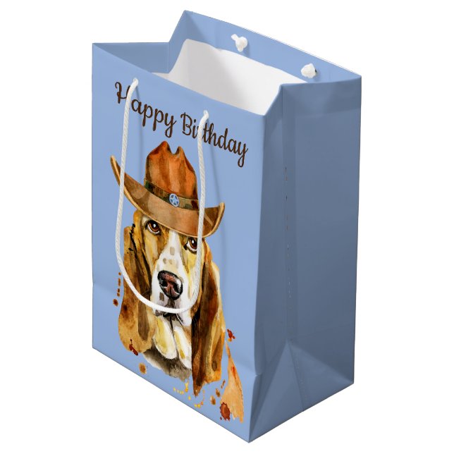 Birthday Bloodhound with Cowboy Hat   Medium Gift Bag (Front Angled)