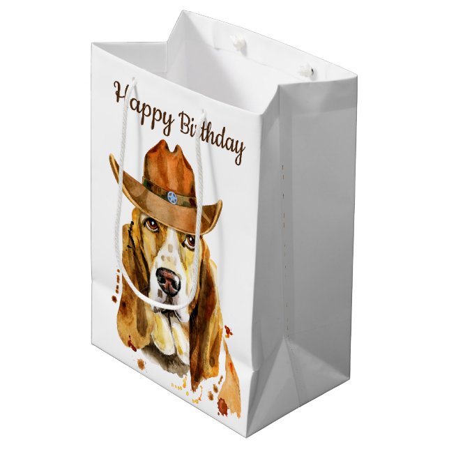Birthday Bloodhound with Cowboy Hat  Medium Gift Bag (Front Angled)
