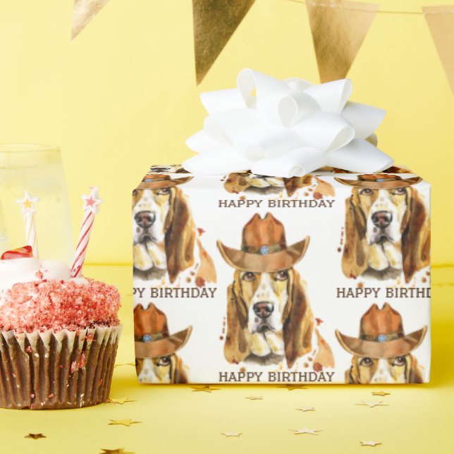 Birthday Bloodhound with Sheriff Cowboy Hat  Wrapping Paper (Birthday Party)