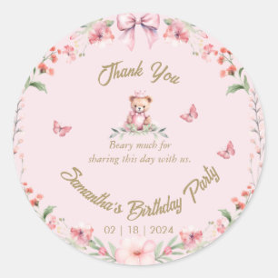 Birthday Blooms and Bears Thank You Sticker