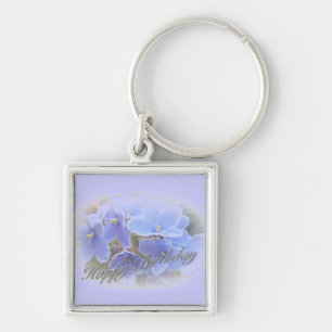 Birthday Blue African Violets Key Ring