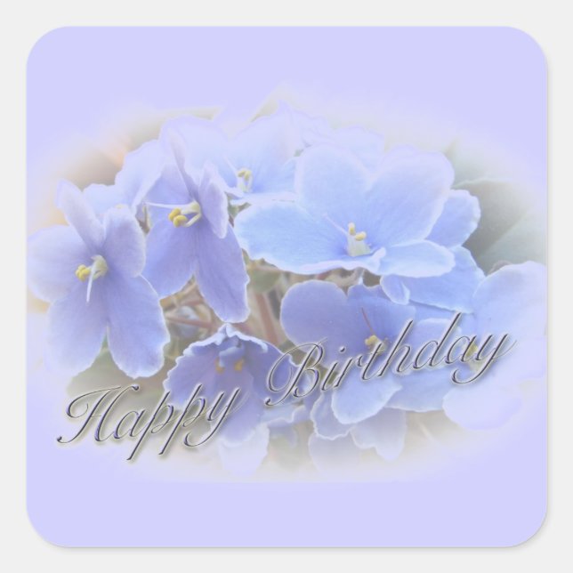 Birthday Blue African Violets Square Sticker (Front)