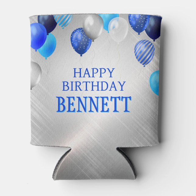 Birthday Blue Balloons Can Cooler (Front)