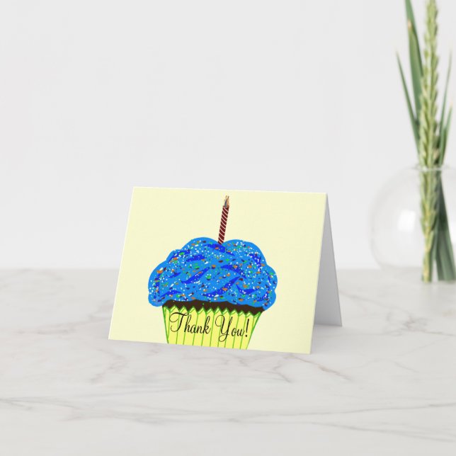 Birthday Blue Cupcake Thank You Card (Front)