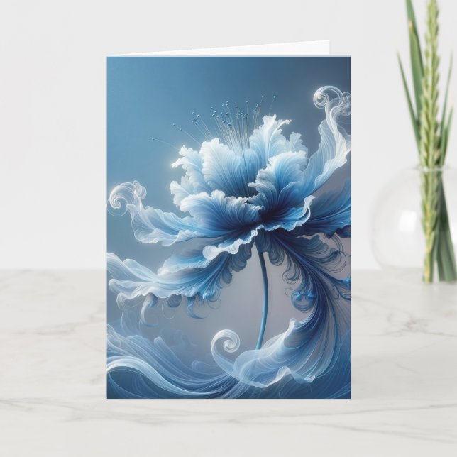 Birthday Blue Fancy Fantasy Flower Card (Front)