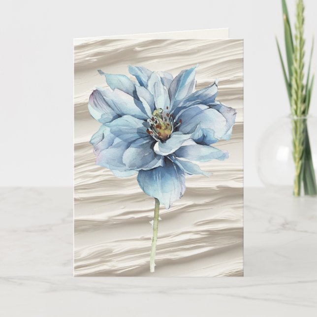 Birthday Blue Flower On Ivory Abstract Card (Front)