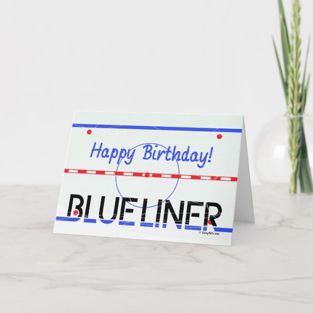Birthday Blue Liner Hockey Greeting Card (Front)