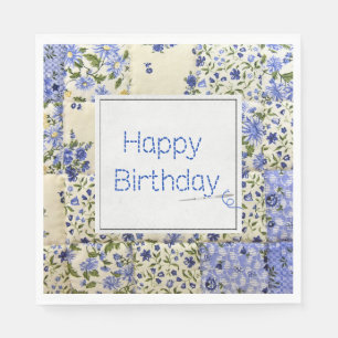 Birthday Blue Print Quilt with Needle  Napkin