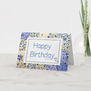 Birthday Blue Quilt with Needle  Card