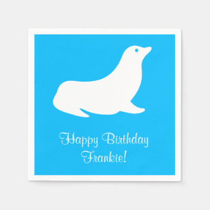Birthday Blue Sea Lion 4Frankie (Name) Napkin