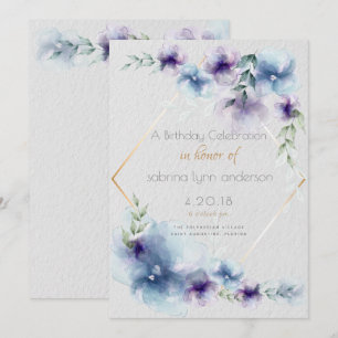 Birthday Blue-Violet Translucent Watercolor Flower Invitation