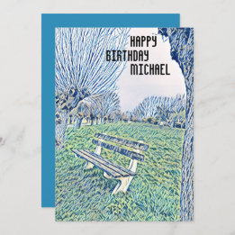 Birthday Blue Watercolor Garden Bench For Him