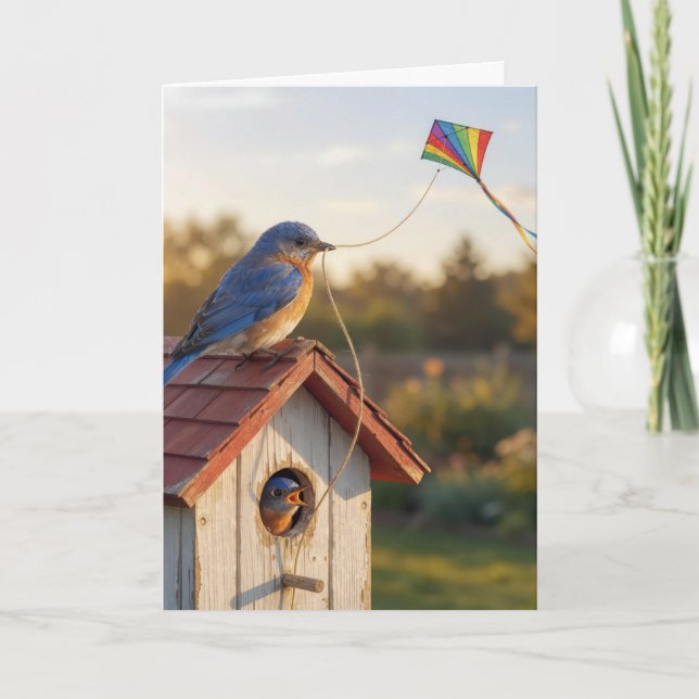 Birthday Bluebird Flying a Kite Card (Front)