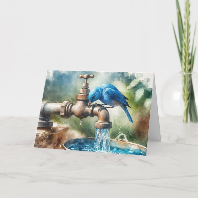 Birthday Bluebird On a Retro Faucet Card (Front)