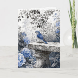 Birthday Bluebird On a Stone Garden Bench Card