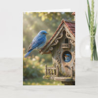 Birthday Bluebirds with Birdhouse
