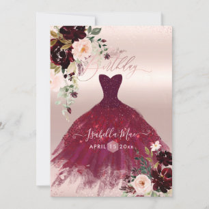 Birthday Blush Burgundy Watercolor Flowers Invitation