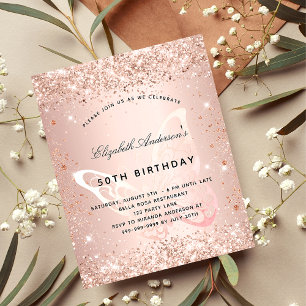 Birthday blush glitter butterfly budget invitation flyer