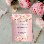 Birthday blush pink florals elegant invitation<br><div class="desc">An elegant invitation card for a 50th or any age birthday party. With contemporary pink,  peach and coral coloured watercolored dahlia flowers as decoration. A girly dusty pink background. The name is written with black hand lettered style script.</div>