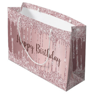 Birthday blush pink glitter drips glamourous large gift bag