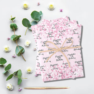 Birthday blush pink glitter dust name  wrapping paper sheet