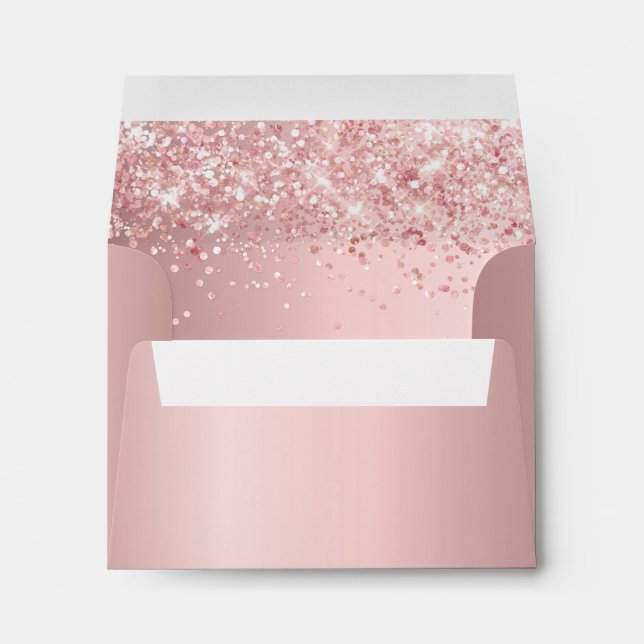 Birthday blush pink glitter dust return address envelope (Back (Bottom))