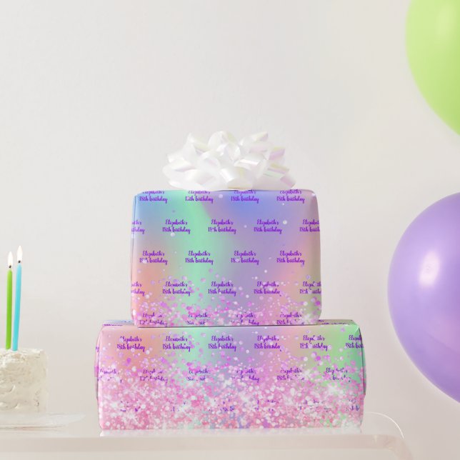 Birthday blush pink glitter purple holographic wrapping paper (Party Gifts)