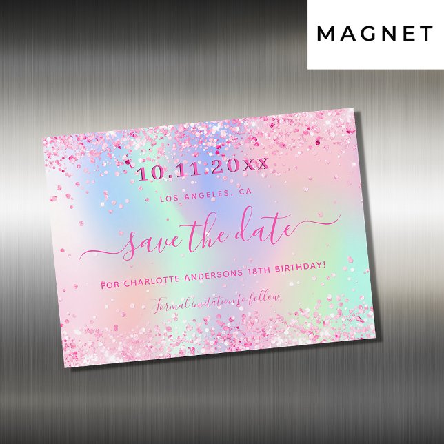Birthday blush pink glitter save the date magnet (Creator Uploaded)