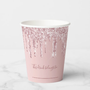Birthday blush pink glitter this drink belongs to paper cups