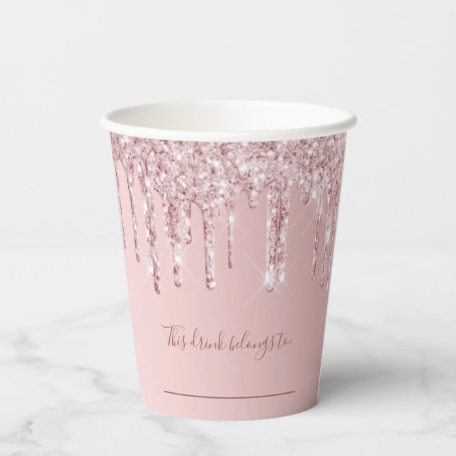 Birthday blush pink glitter this drink belongs to paper cups (Back)